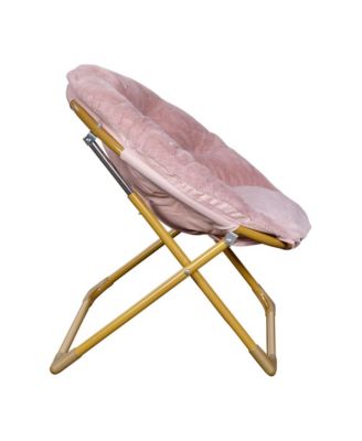 Io Kid'S Folding Saucer Chair With Cozy Faux Fur Upholstery And Metal Frame For Playroom, Bedrooms, Nursery And More