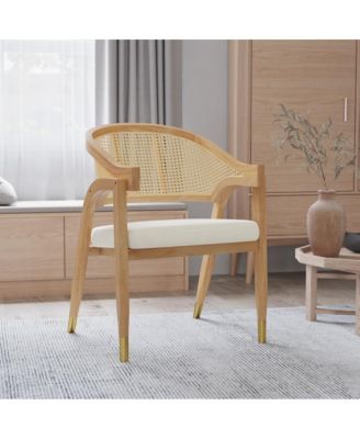 Bronson Cane Rattan Padded Accent Or Dining Chair With Metallic Accented Legs