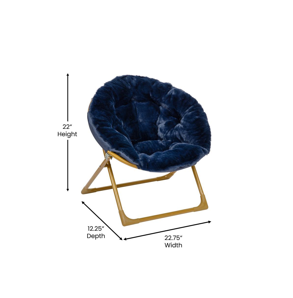 Emma+Oliver Io Kid'S Folding Saucer Chair With Cozy Faux Fur Upholstery And Metal Frame For Playroom, Bedrooms, Nursery And More -soft