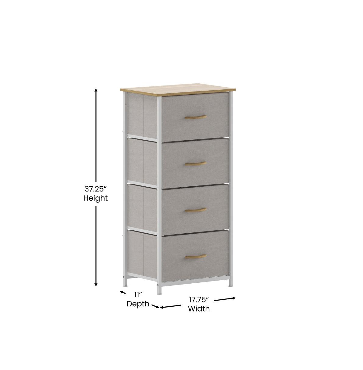 Marley 4 Drawer Storage Dresser With Cast Iron Frame, Wood Top And Easy Pull Fabric Drawers With Wooden Handles -white frame