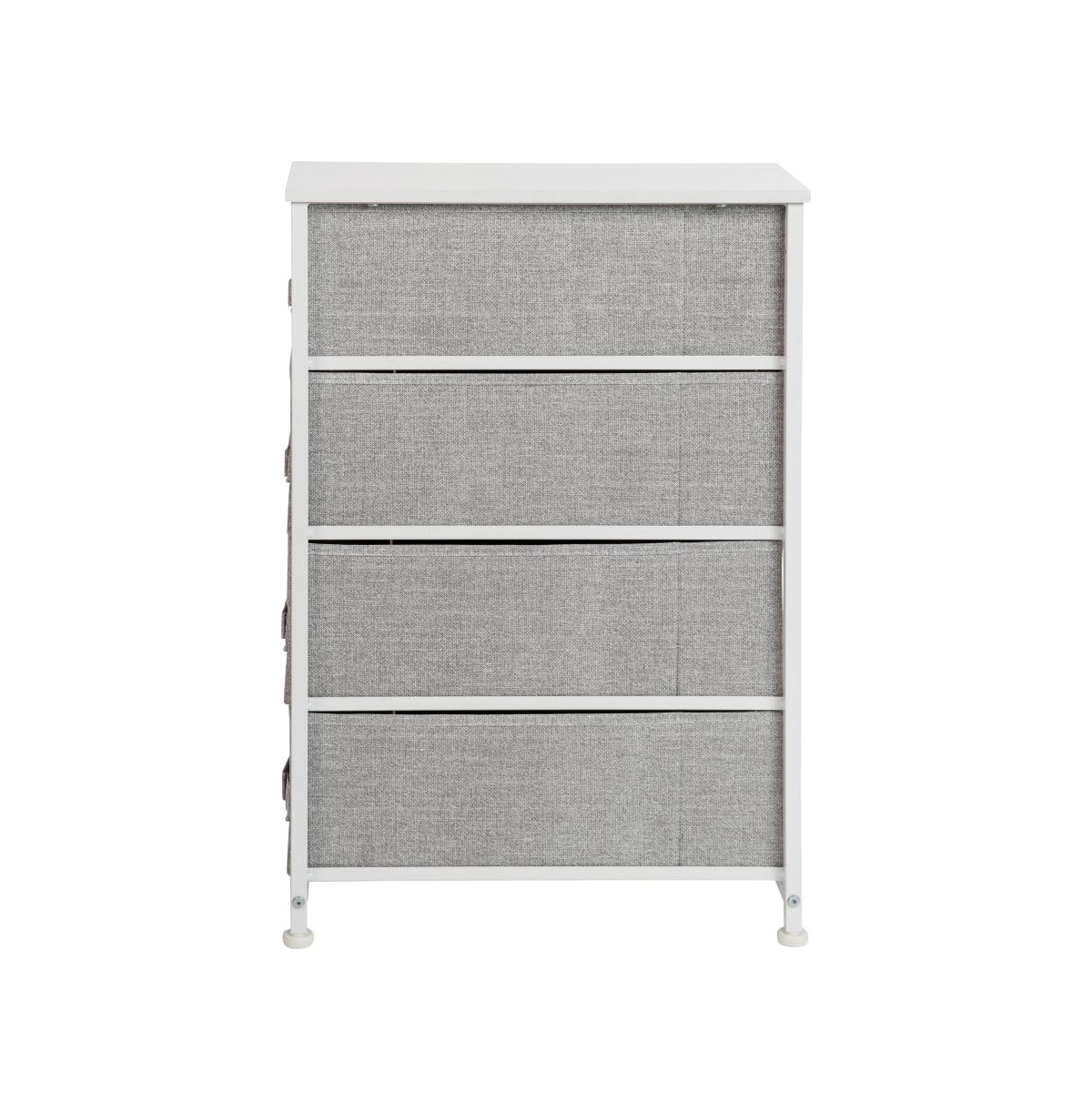 Emma+Oliver 4 Drawer Vertical Slim Storage Dresser-Wood Top & Fabric Pull Drawers -gray
