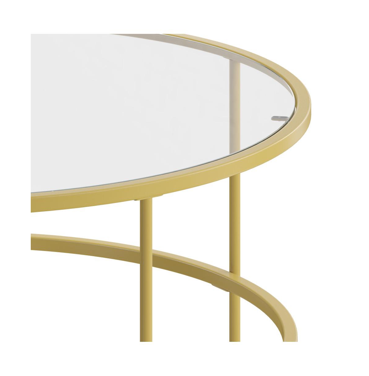 Merrick Lane Newbury Glass Coffee Table With Round Matte Frame And Vertical Legs -brushed gold
