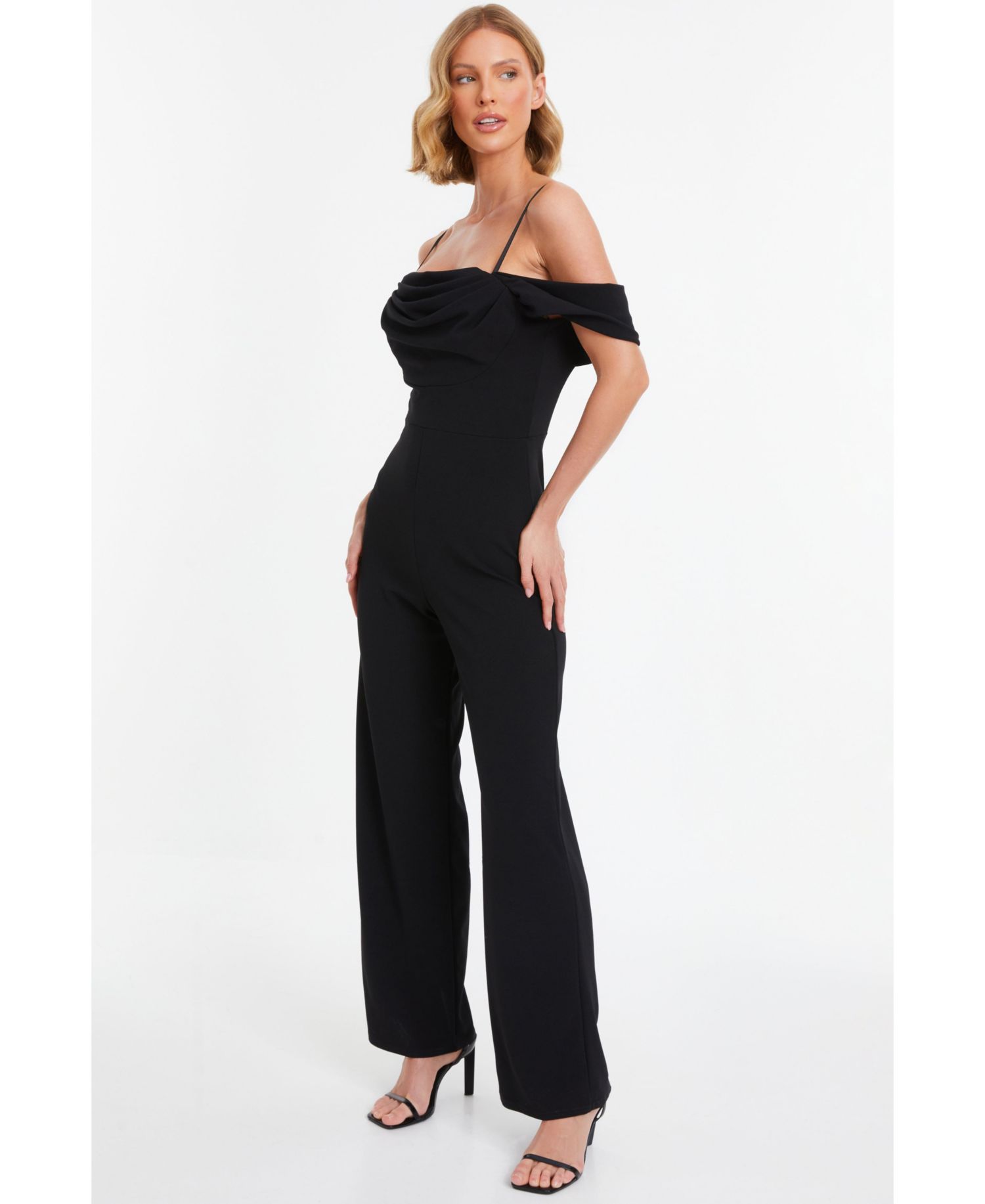 Women's Scuba Crepe Cold Shoulder Palazzo Jumpsuit