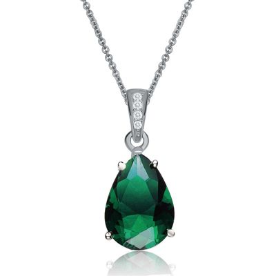 Sterling Silver Colored Cubic Zirconia Pear Shape Solitaire Necklace