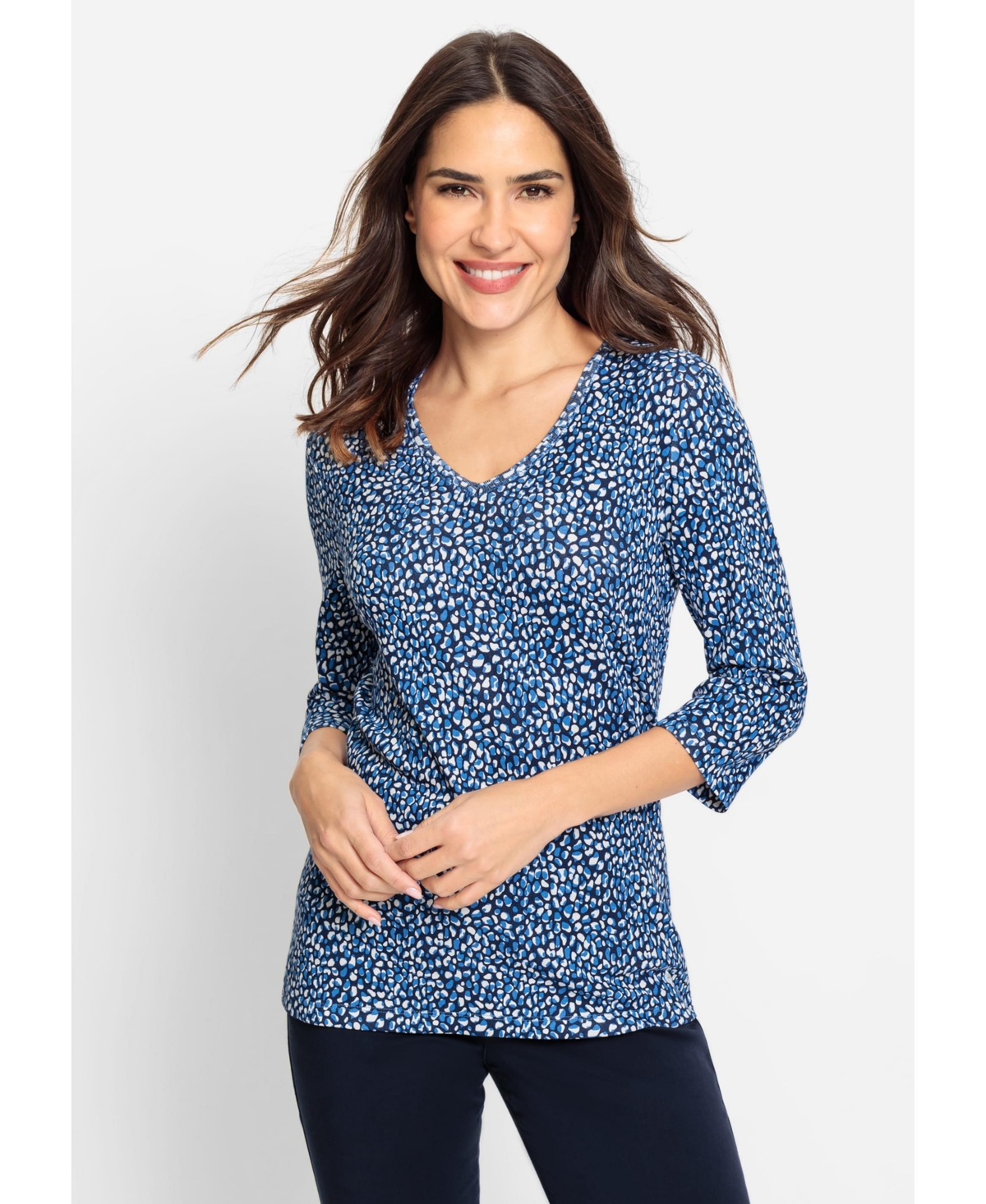 Women's 100% Cotton 3/4 Sleeve Allover Print T-Shirt - Lapis blue