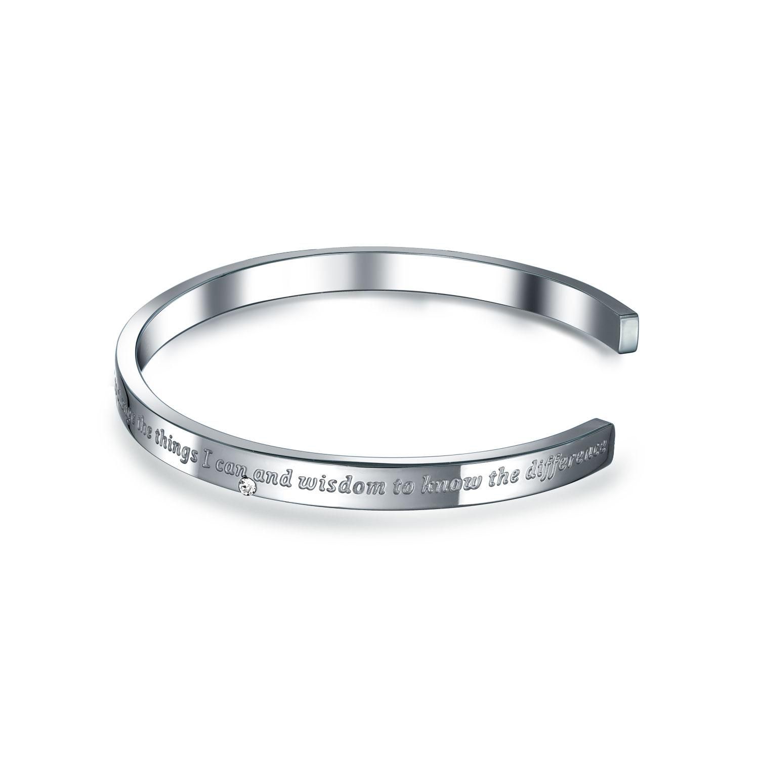 Serenity Prayer Religious Mantra Cuff Bracelet Silver Tone Stainless Steel