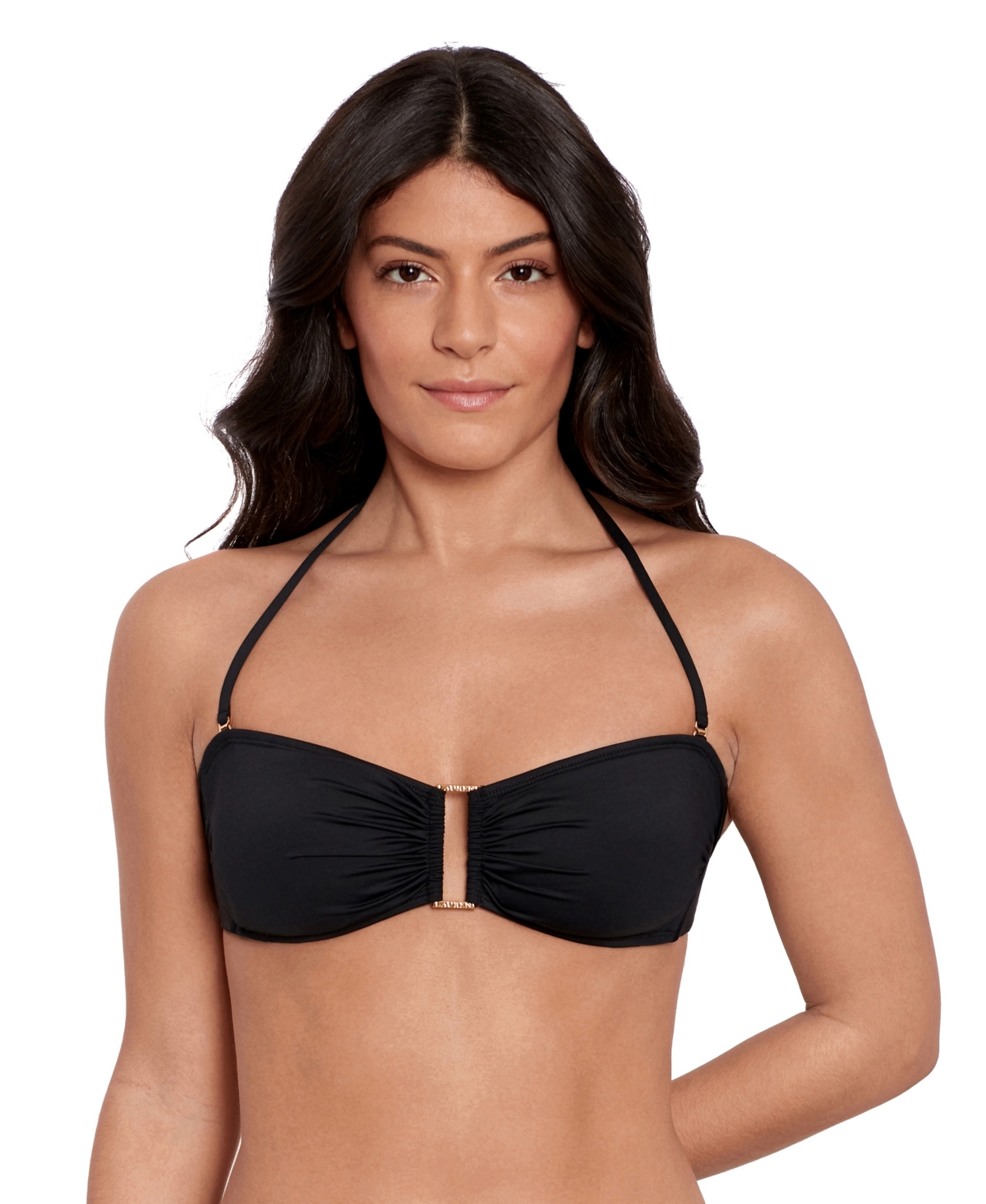 Shop Ralph Lauren Women's Ring Bandeau Bra Swim Top In Black