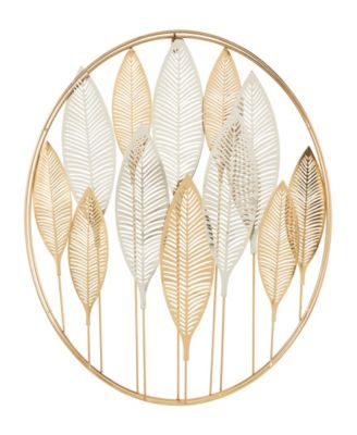 Rosemary Lane - Gold Metal Leaf Metallic Wall Decor with Circular Frame and Silver Accents, 26" x 2" x 26"