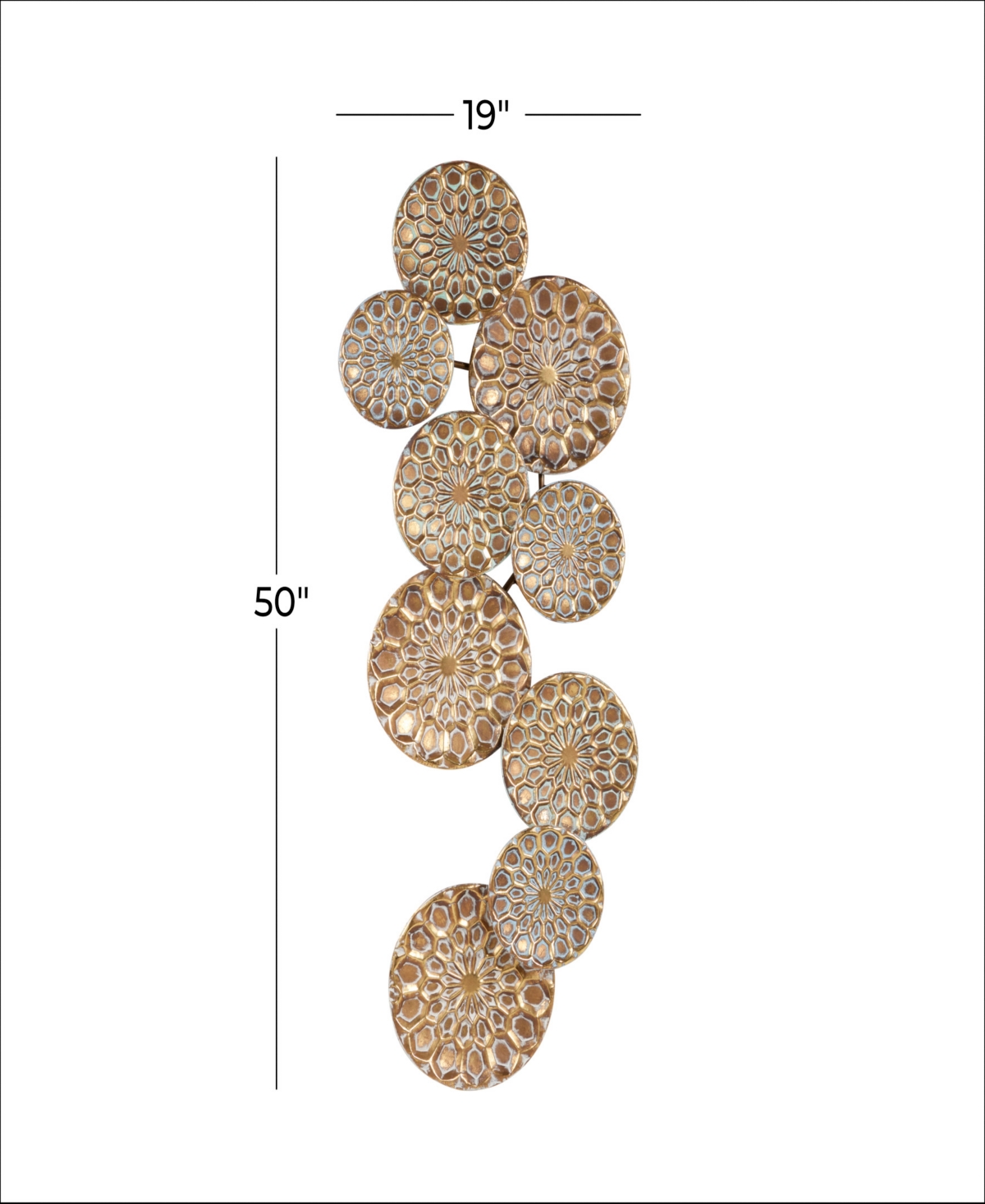 Rosemary Lane Gold Metal Plate Wall Decor With Embossed Design, 19" X 3" X 50" In Gold