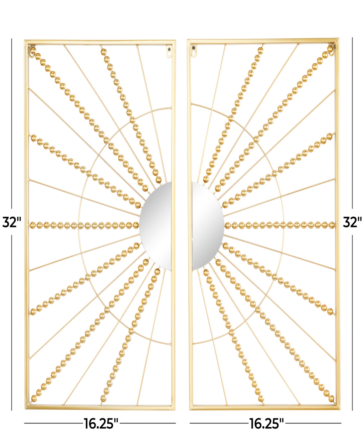 Cosmoliving By Cosmopolitan Gold Metal Half Moon Mirror Geometric Wall Decor With Gold Frame Set Of 2 16"w, 32"h In Gold