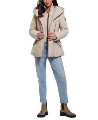Women's Bibbed Shawl-Collar Hooded Puffer Coat