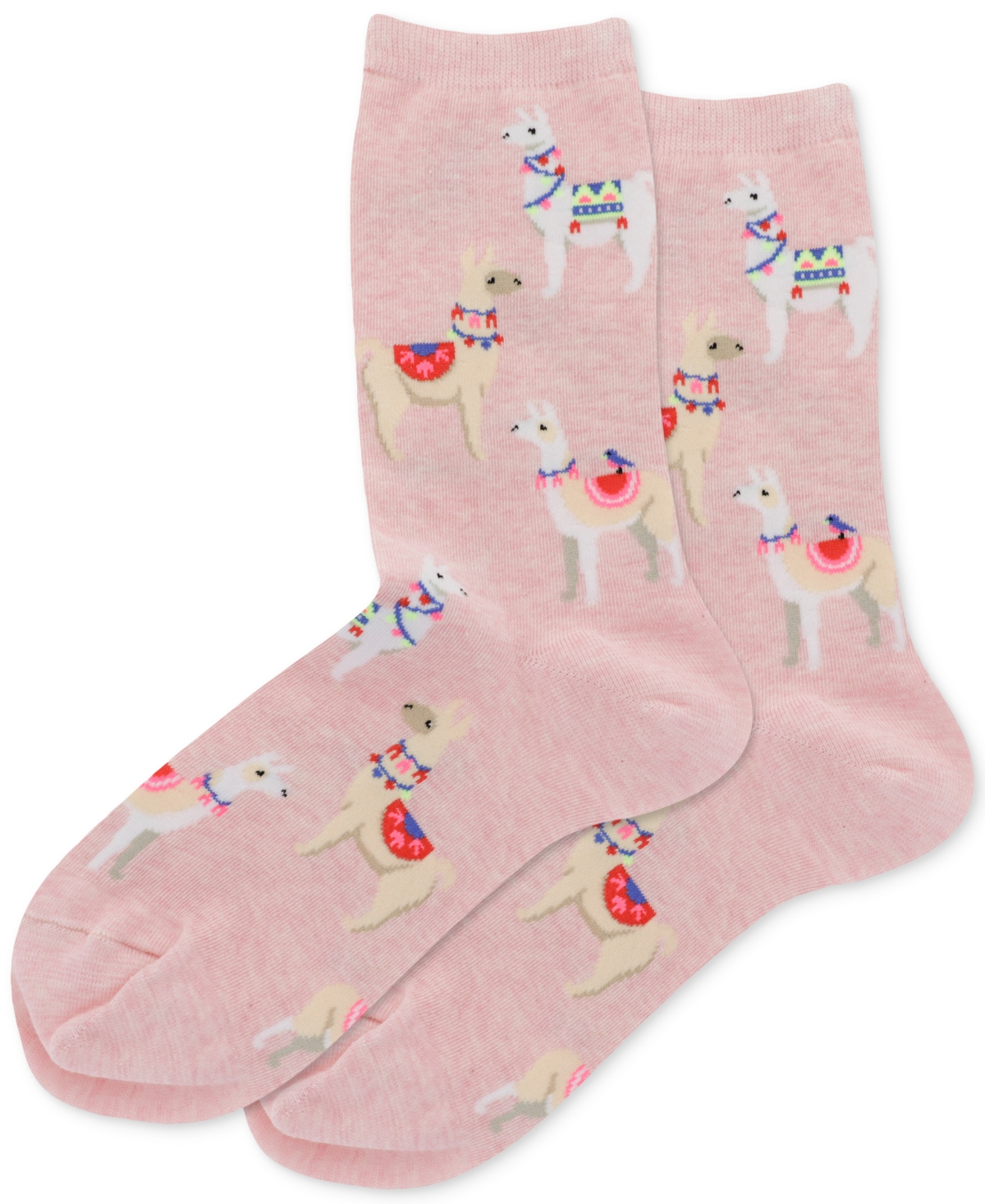 Women's Alpacas Printed Knit Crew Socks - Pink Heather
