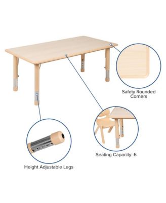 23.625"W X 47.25"L Rectangular Plastic Height Adjustable Activity Table Set With 6 Chairs