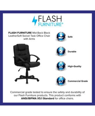 Mid-Back Leather Ripple And Accent Stitch Upholstered Swivel Task Office Chair With Arms