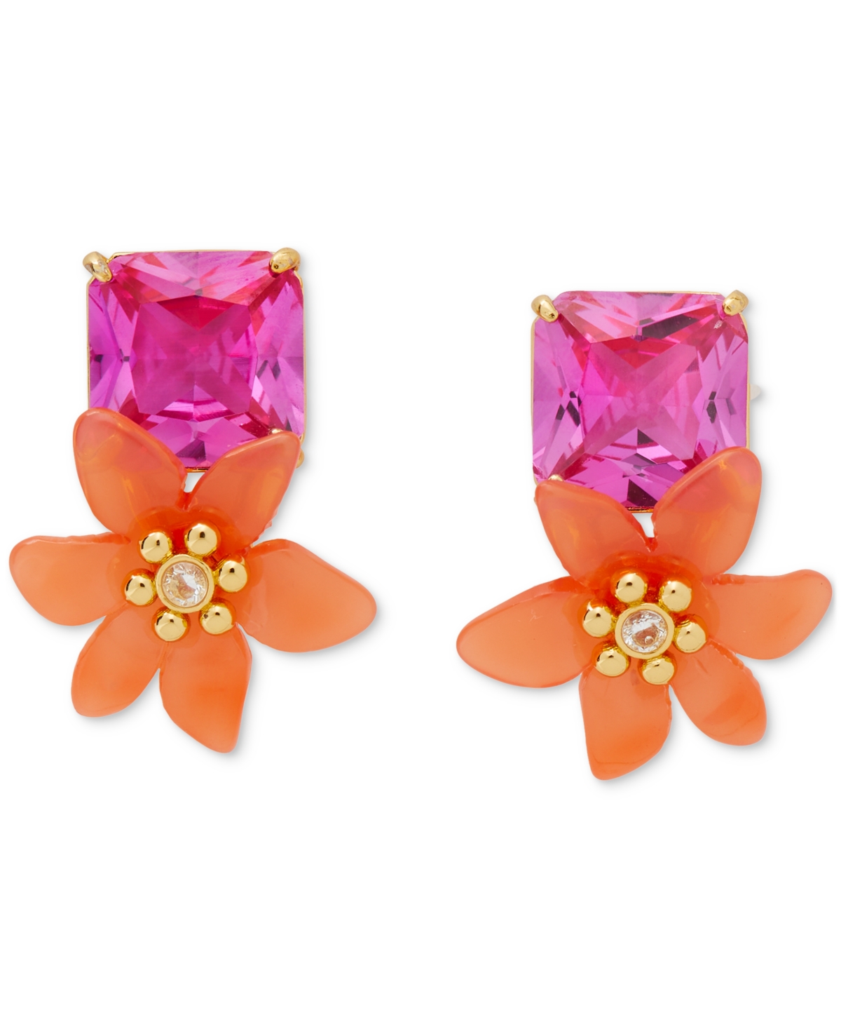 Kate Spade New York Gold-Tone Square Cubic Zirconia & Color Flower Statement Stud Earrings