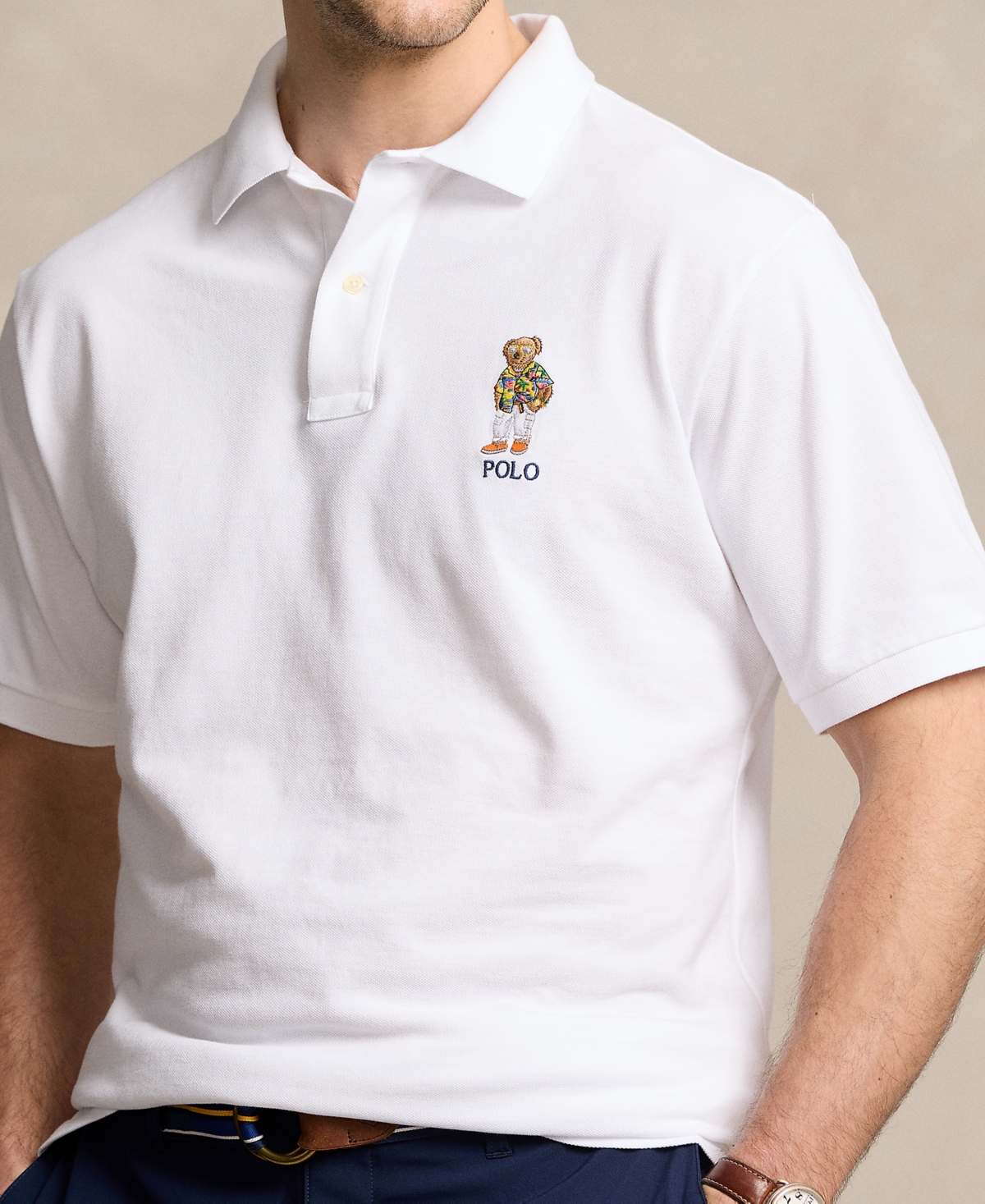 Polo Ralph Lauren Men's Big & Tall Polo Bear Embroidered Cotton Mesh Polo Shirt - Sp24 White Beach Club Bear
