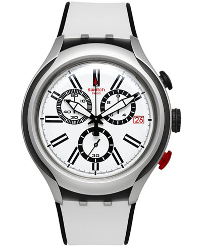 Swatch Unisex Swiss Chronograph Black Wheel Black and White Silicone Strap Watch 44mm YYS4005
