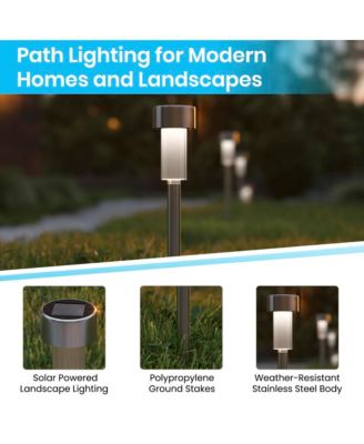 Set Of 12 Stainless Steel Led Solar Landscape Lights, Weather Resistant Outdoor Solar Powered Lights For Pathway, Garden, & Yard