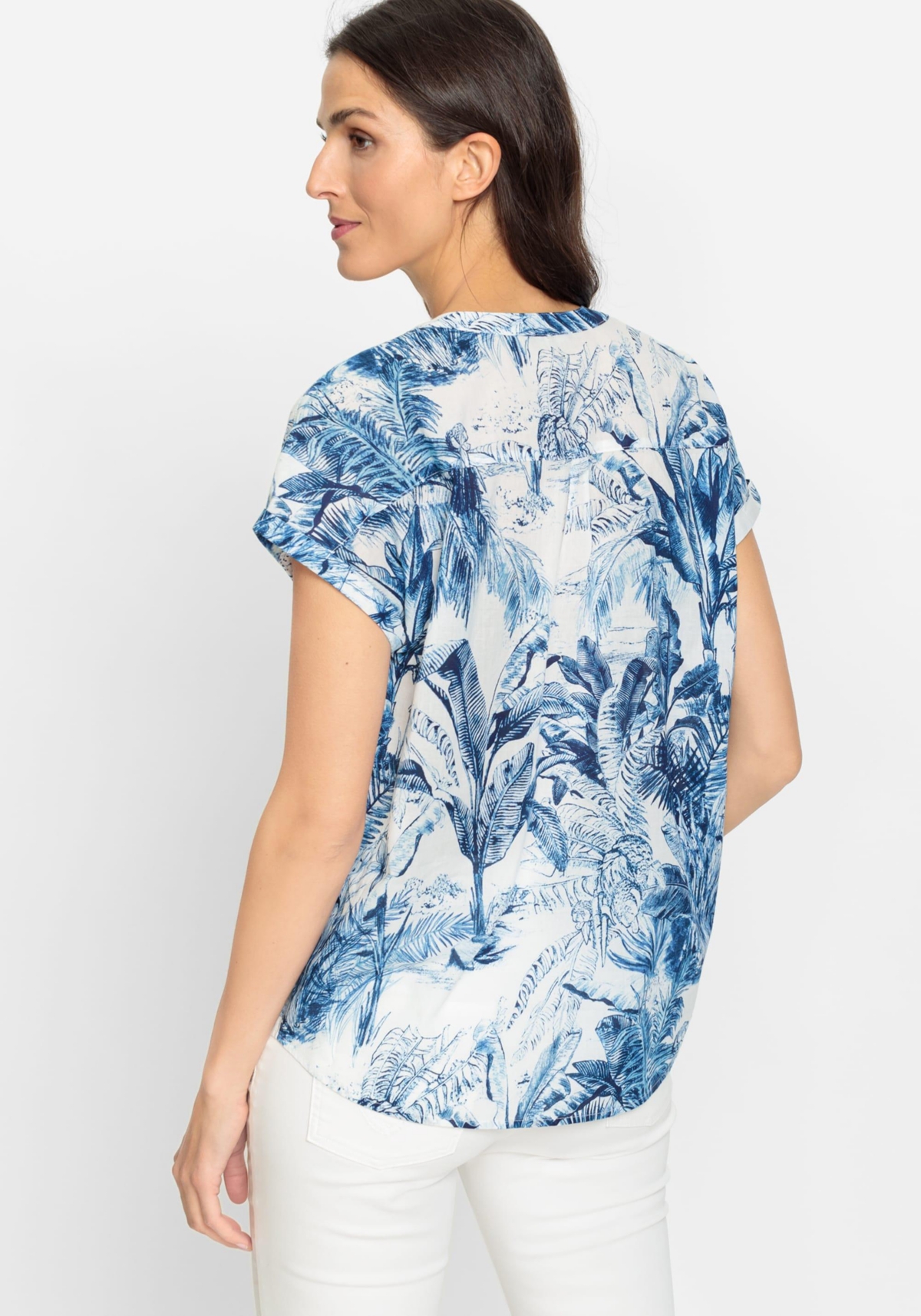 Olsen Women's 100% Cotton Allover Tropic Leaf Blouse