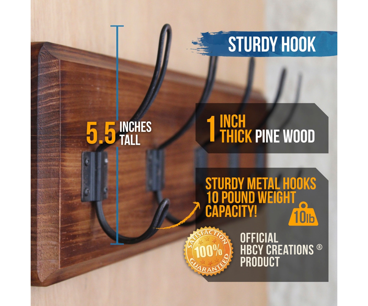 Rustic Coat Rack With Hooks -Wall Mount Coat Rack - Solid Pine Wood Entryway Hanger - Farmhouse Coat Rack For Kitchen, Bedroom