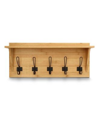 Rustic Wall-Mounted Coat Rack Shelf, 24" Solid Pine Wood with Hooks, Country Style for Entryway, Kitchen & Bathroom