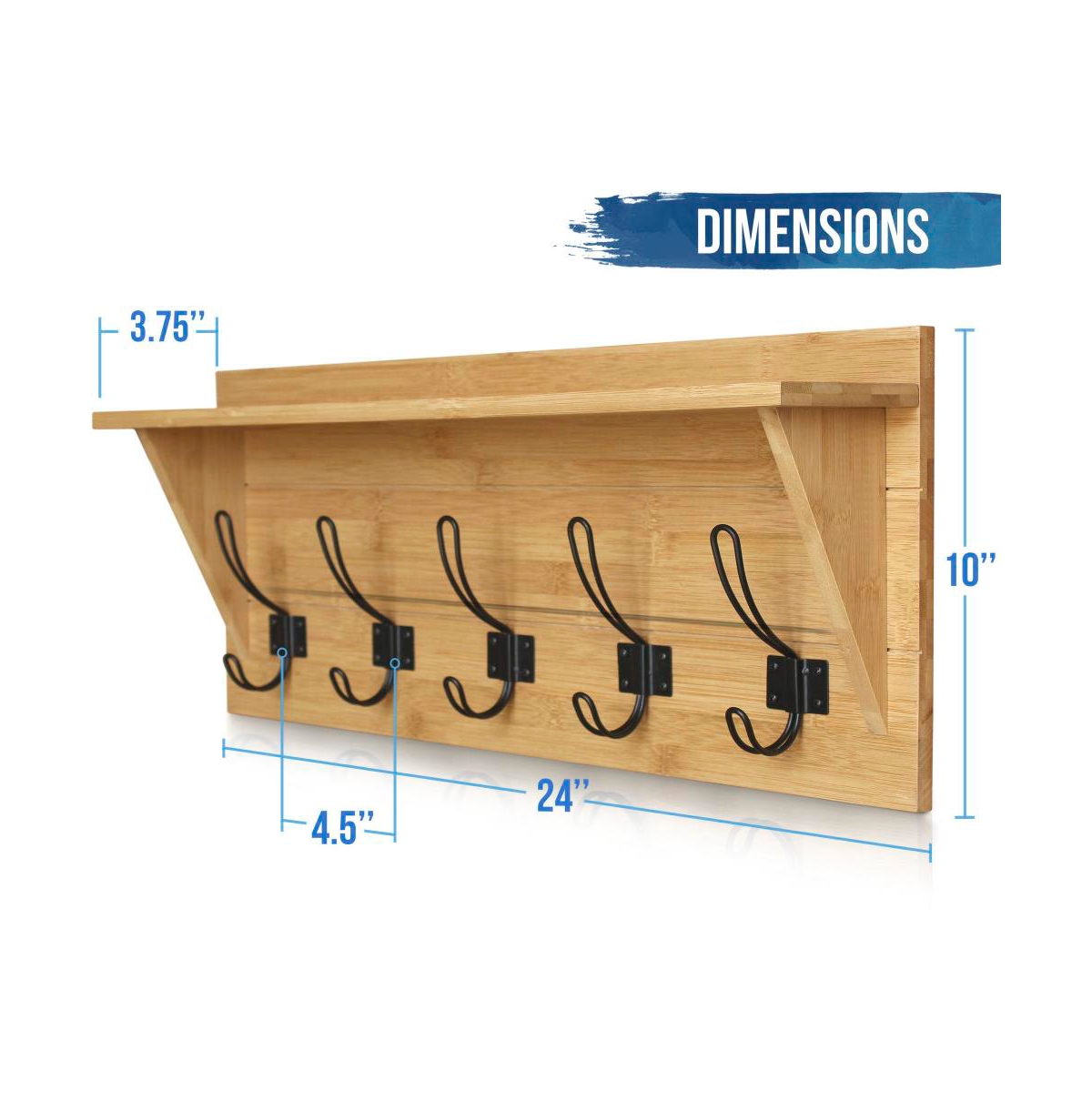 Rustic Wall Mounted Coat Rack Shelf - Wooden Country Style Entryway Shelf With Hooks - Solid Pine Wood - For Entryway, Kitchen, Bathroom