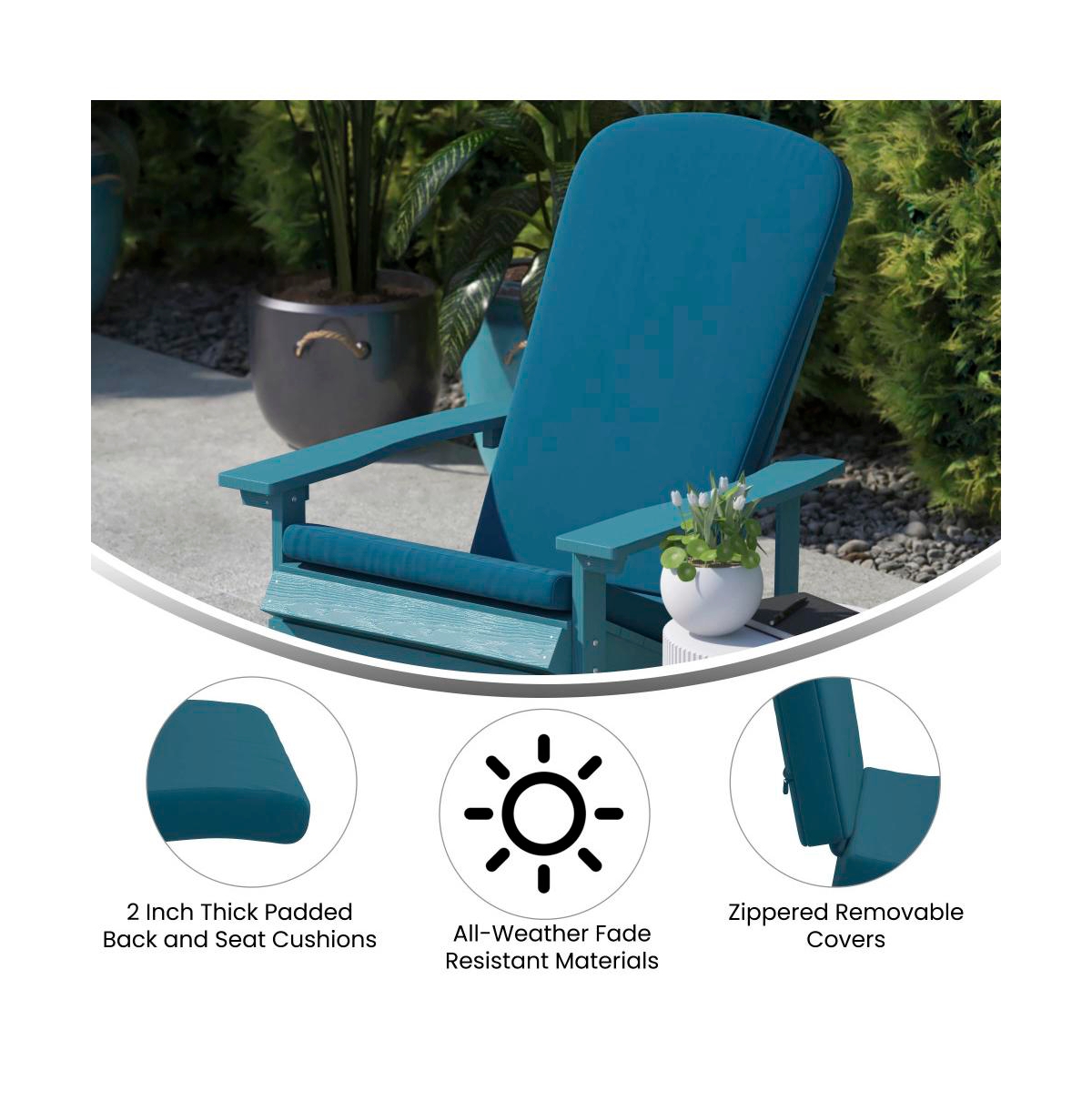 Merrick Lane Riviera Set Of 2 Indoor/Outdoor High Back Adirondack Chair Cushions With Elastic Strap And Water Resistant Covers