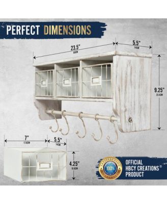 Rustic Coat Rack Wall Mounted Shelf With Hooks & Baskets, Entryway Organizer Wall Shelf With 5 Coat Hooks And Cubbies