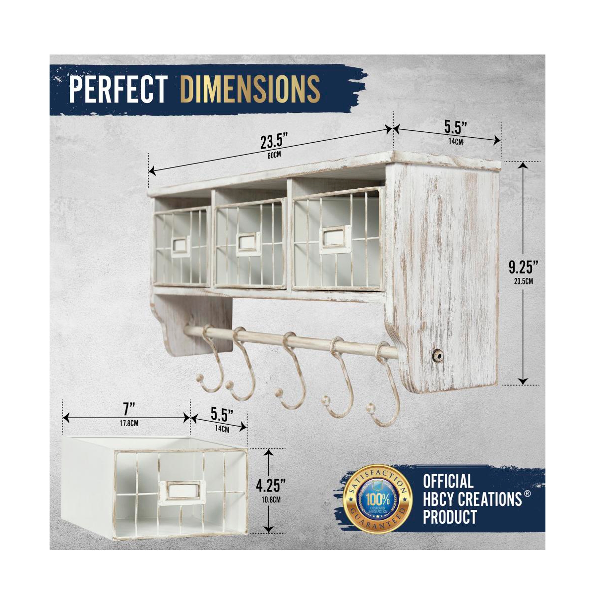 Rustic Coat Rack Wall Mounted Shelf With Hooks & Baskets, Entryway Organizer Wall Shelf With 5 Coat Hooks And Cubbies