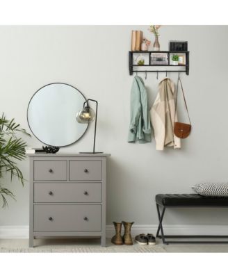 Rustic Coat Rack Wall Mounted Shelf With Hooks & Baskets, Entryway Organizer Wall Shelf With 5 Coat Hooks And Cubbies