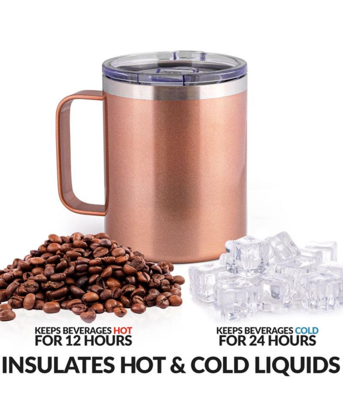 Zulay Kitchen 12 oz Insulated Coffee Mug with Lid - Stainless Steel Camping Mug Tumbler with Handle
