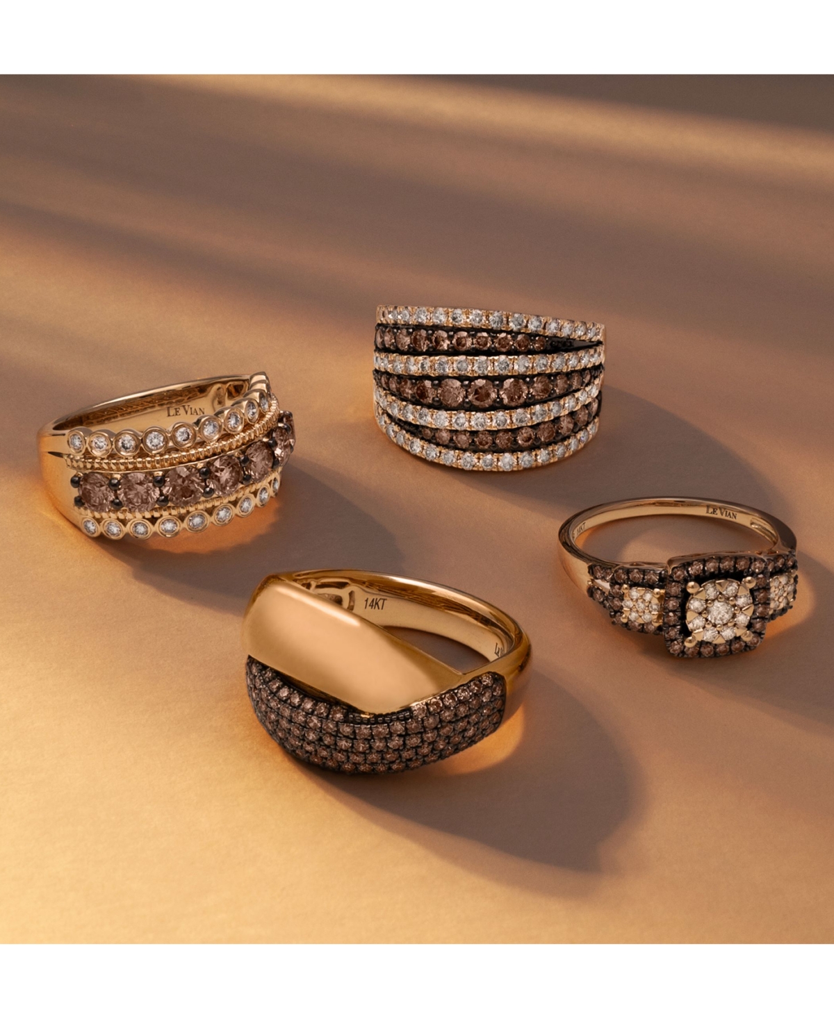 Le Vian Chocolate Diamond (1-1/4 ct. t.w.) & Nude Diamond (1/3 ct. t.w.) Multirow Ring in 14k Gold (Also Available in Rose Gold or White Gold) - 14K H