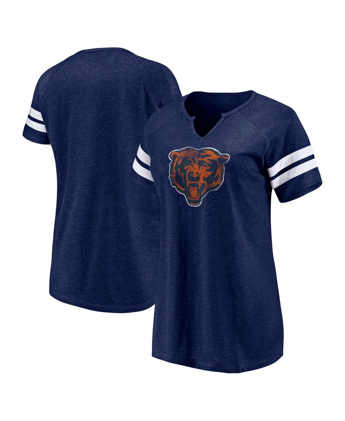 Branded Women's Navy Chicago Bears Plus Size Logo Notch Neck Raglan Sleeve T-Shirt - Navy White