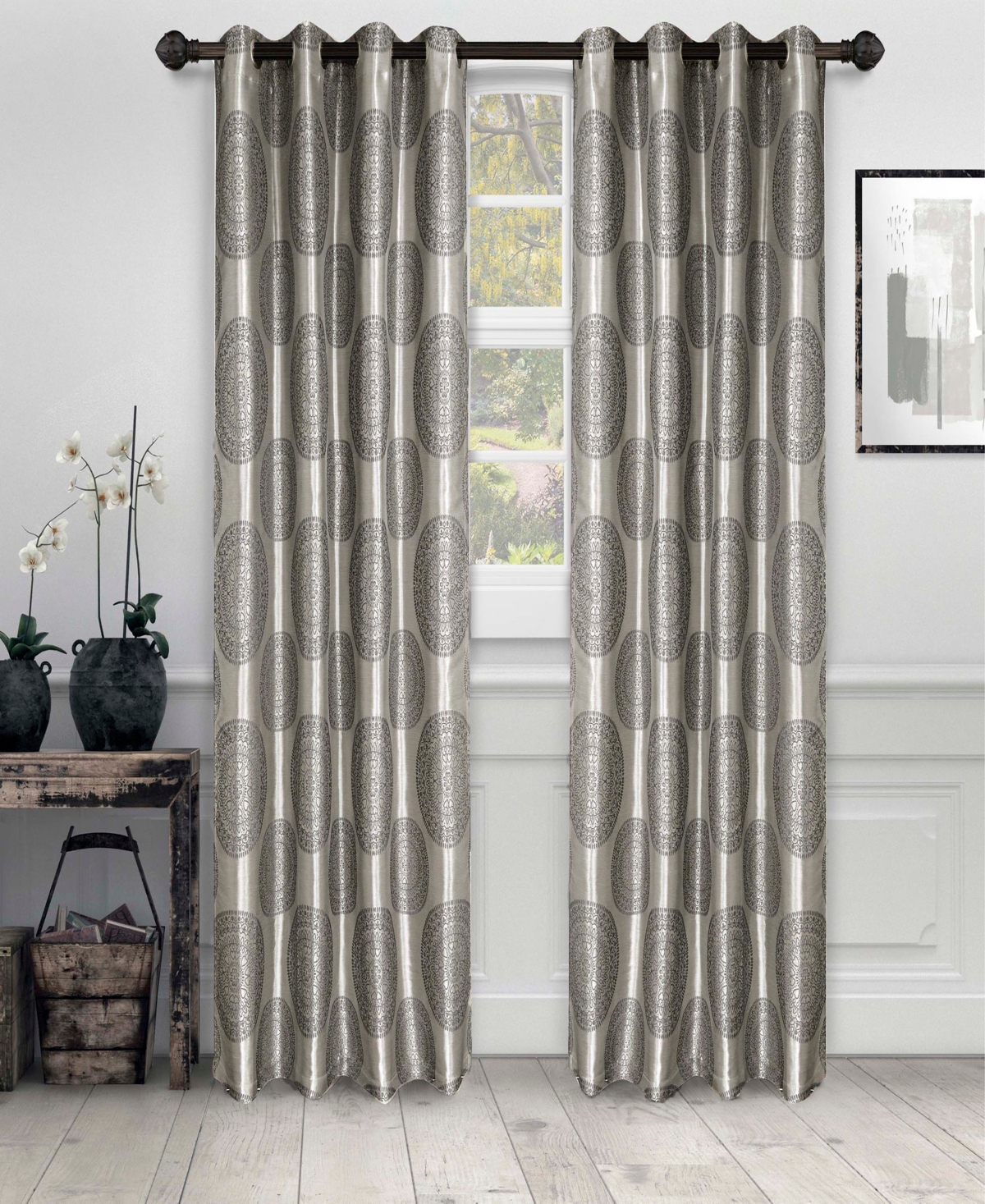 Superior Cordon Jacquard Grommet 2-Piece Curtain Panel Set with Grommet Top Header, 52