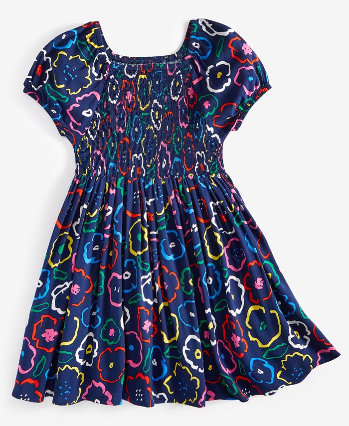 Epic Threads Girls Inky Floral-Print Smocked Dress, Created for Macy's ...