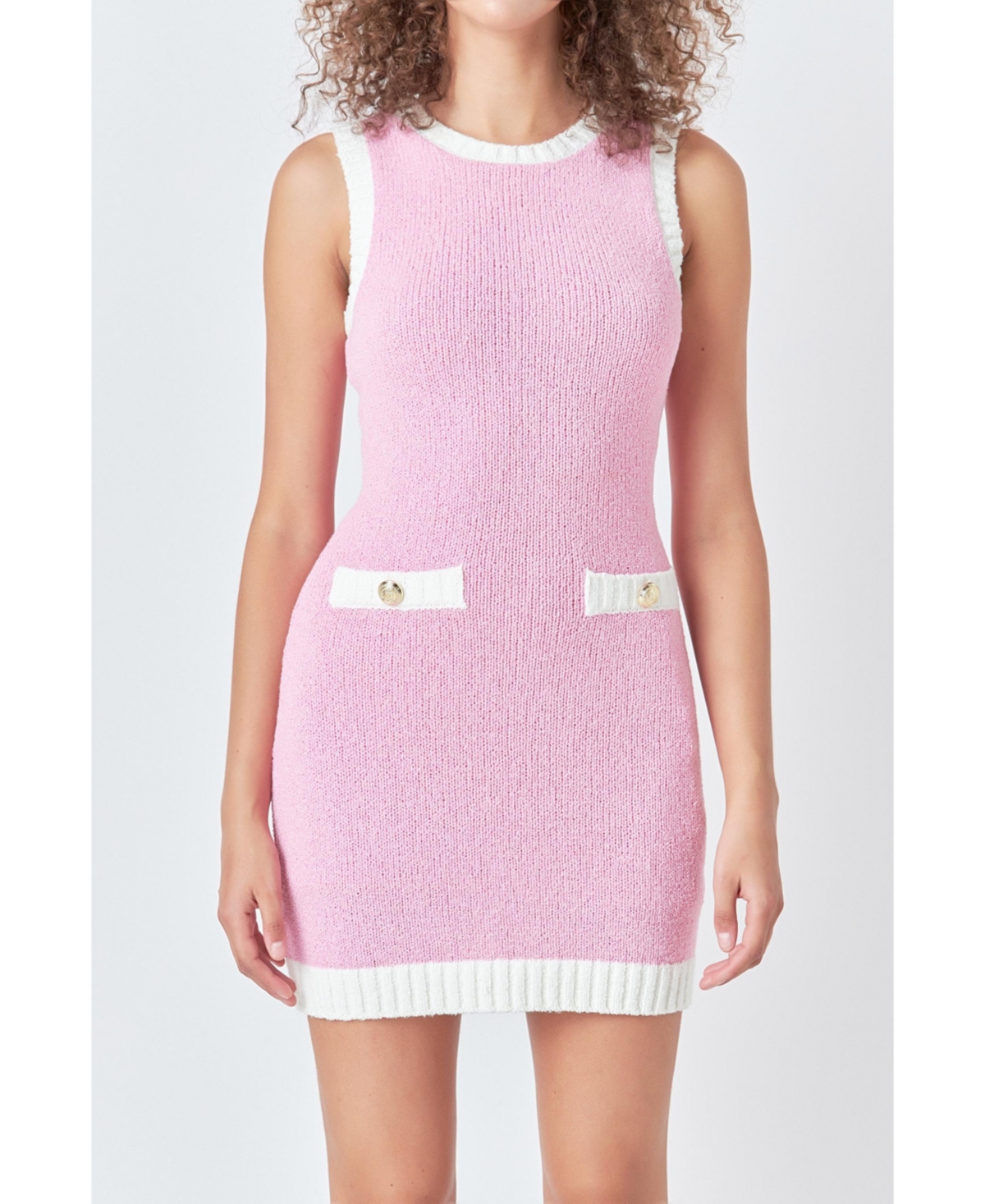 Women's Crochet Knit Mini Dress - Pink/ivory