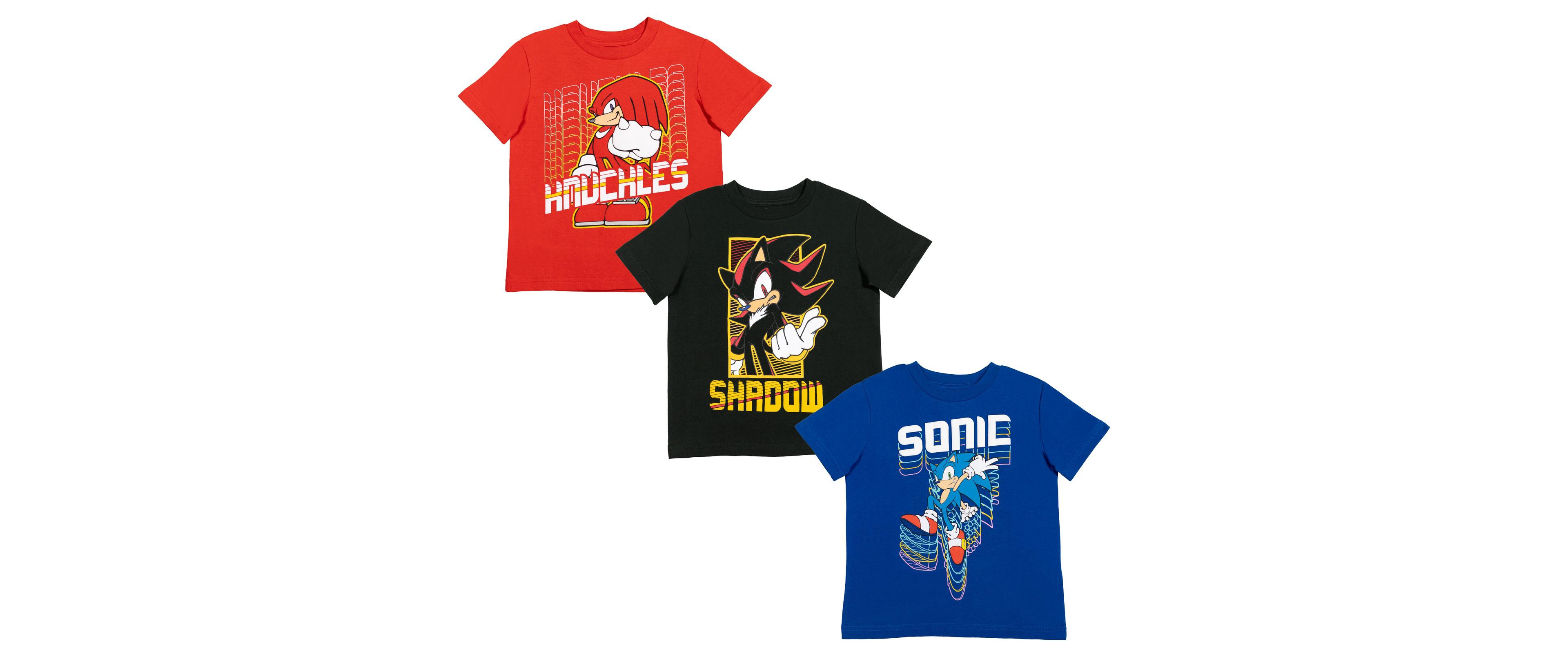 Sega Toddler Boys Tails Sonic The Hedgehog Knuckles Shadow 3 Pack Graphic T-Shirts to