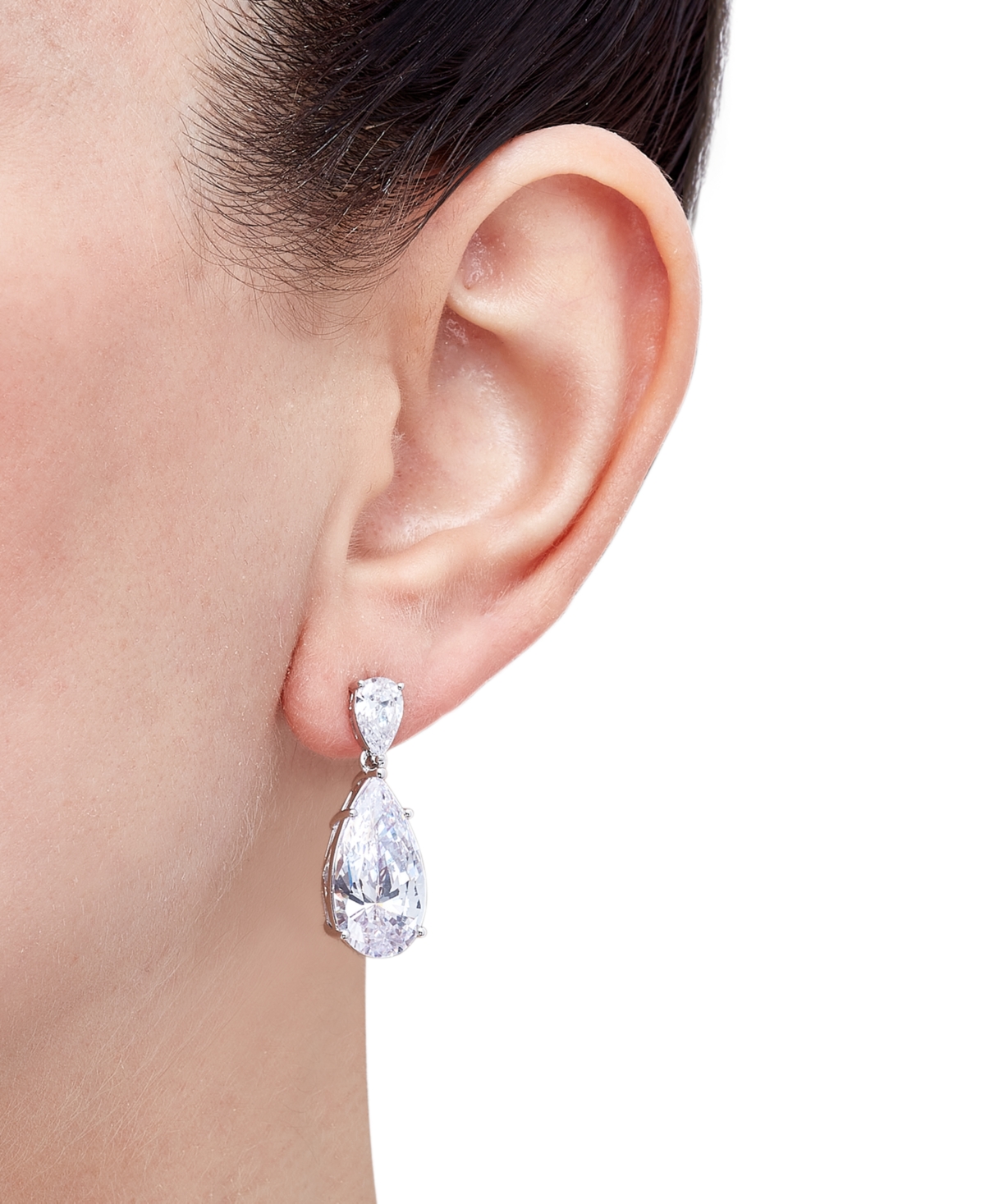 Arabella Cubic Zirconia Pear Drop Earrings In Sterling Silver In Sterling Silver