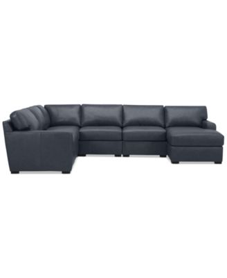 Radley 129" 6-Pc. Leather Square Corner Modular Chaise Sectional