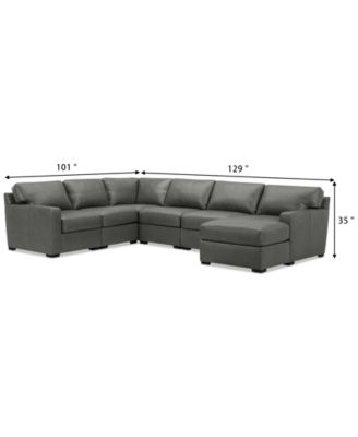 Radley 129" 6-Pc. Leather Square Corner Modular Chaise Sectional