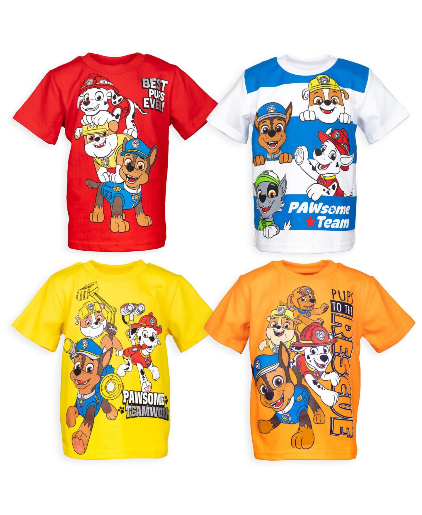 Футболки Paw Patrol Nickelodeon 4-Pack Short Sleeve T-Shirts для мальчиков-малышей, цвет: Красный оранжевый жёлтый — фото 1