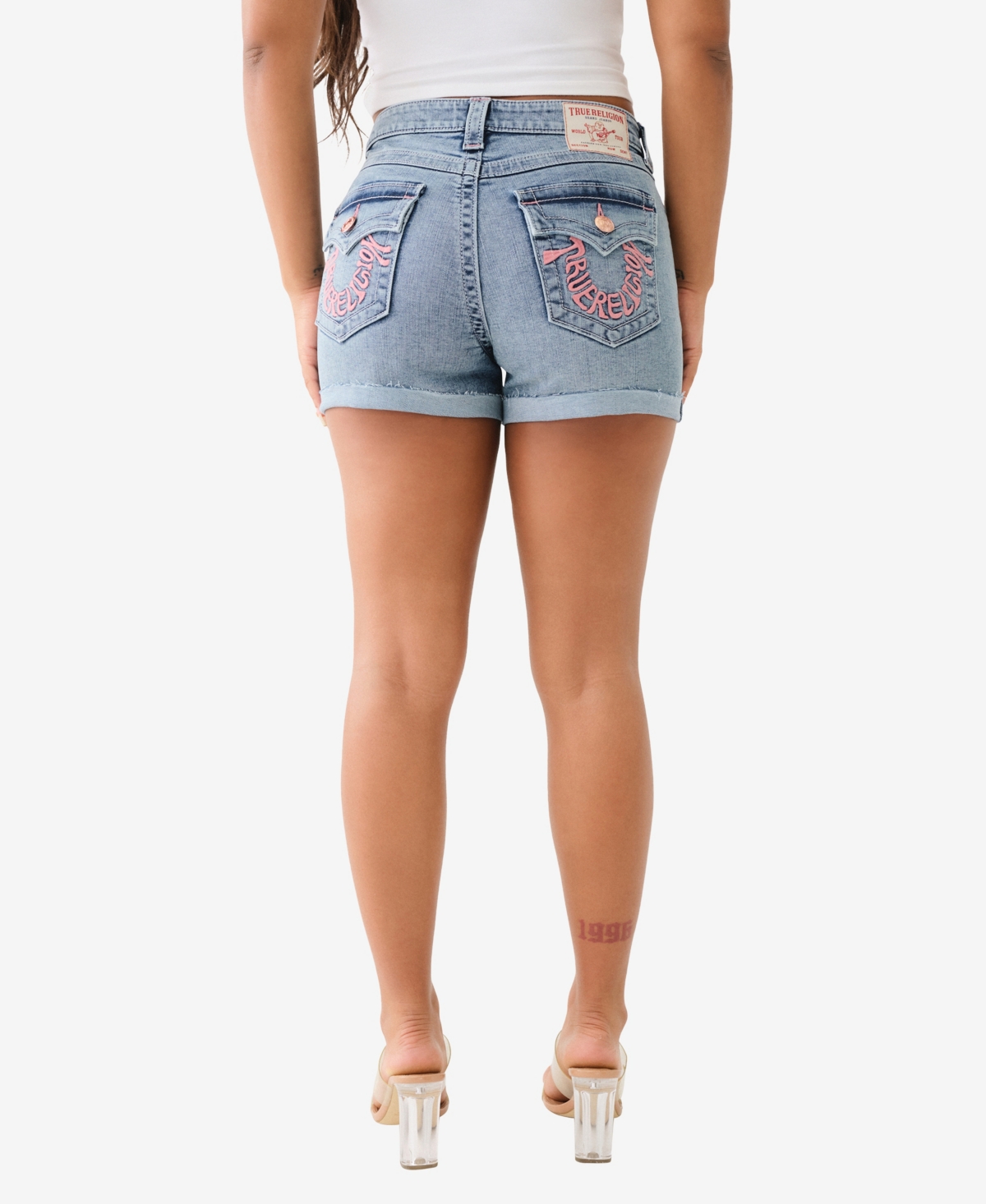 Shop True Religion Women's Jennie Flap Embroidered Hs Curvy Skinny Short In Blue