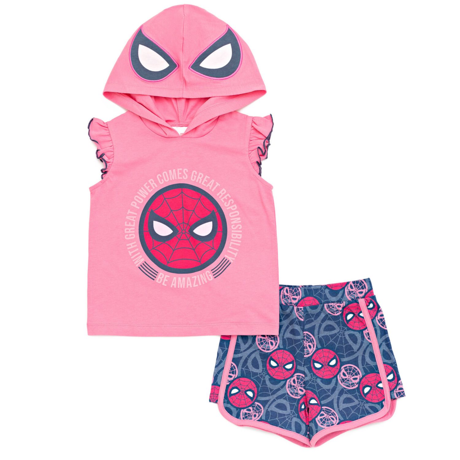 Little Girls SPIDERMAN Spidey and His Amazing Friends Cosplay Tank Top and Dolphin Active French Terry Shorts Outfit Set