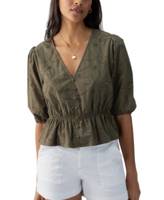 Sanctuary - Women's Cotton Eyelet Button-Front Blouse