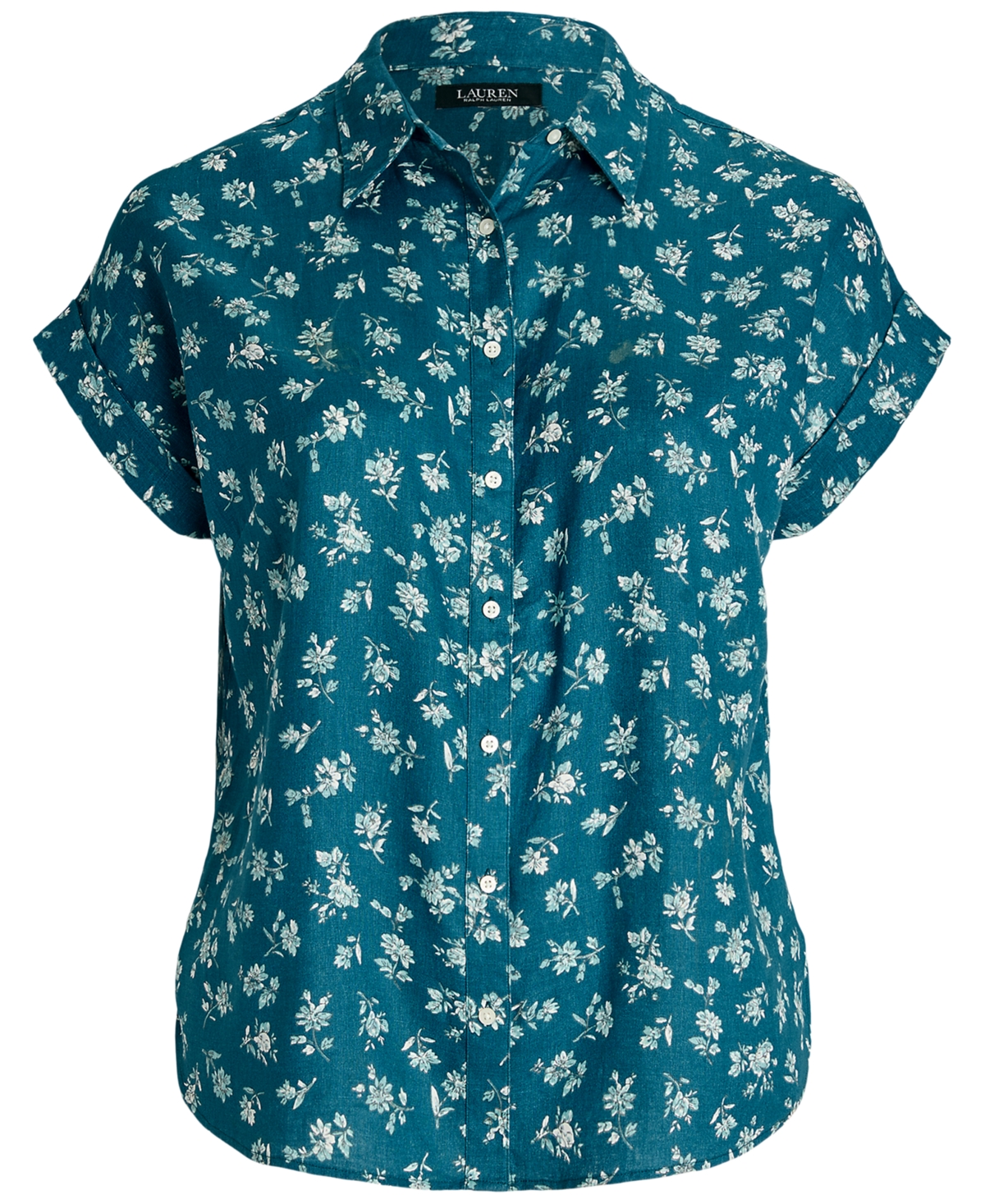 Lauren Ralph Lauren Plus Size Cuffed Linen Floral Shirt