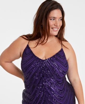 B Darlin Trendy Plus Size Sequined V-Neck Sleeveless Gown - Macy's