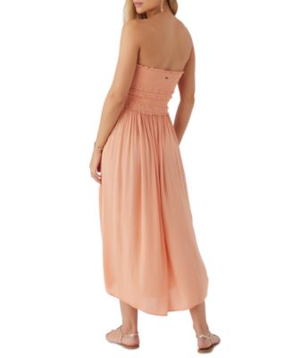 devyn smocked strapless midi dress O'NEILL Devyn Womens Smocked Strapless Midi Dress - IVORY - L