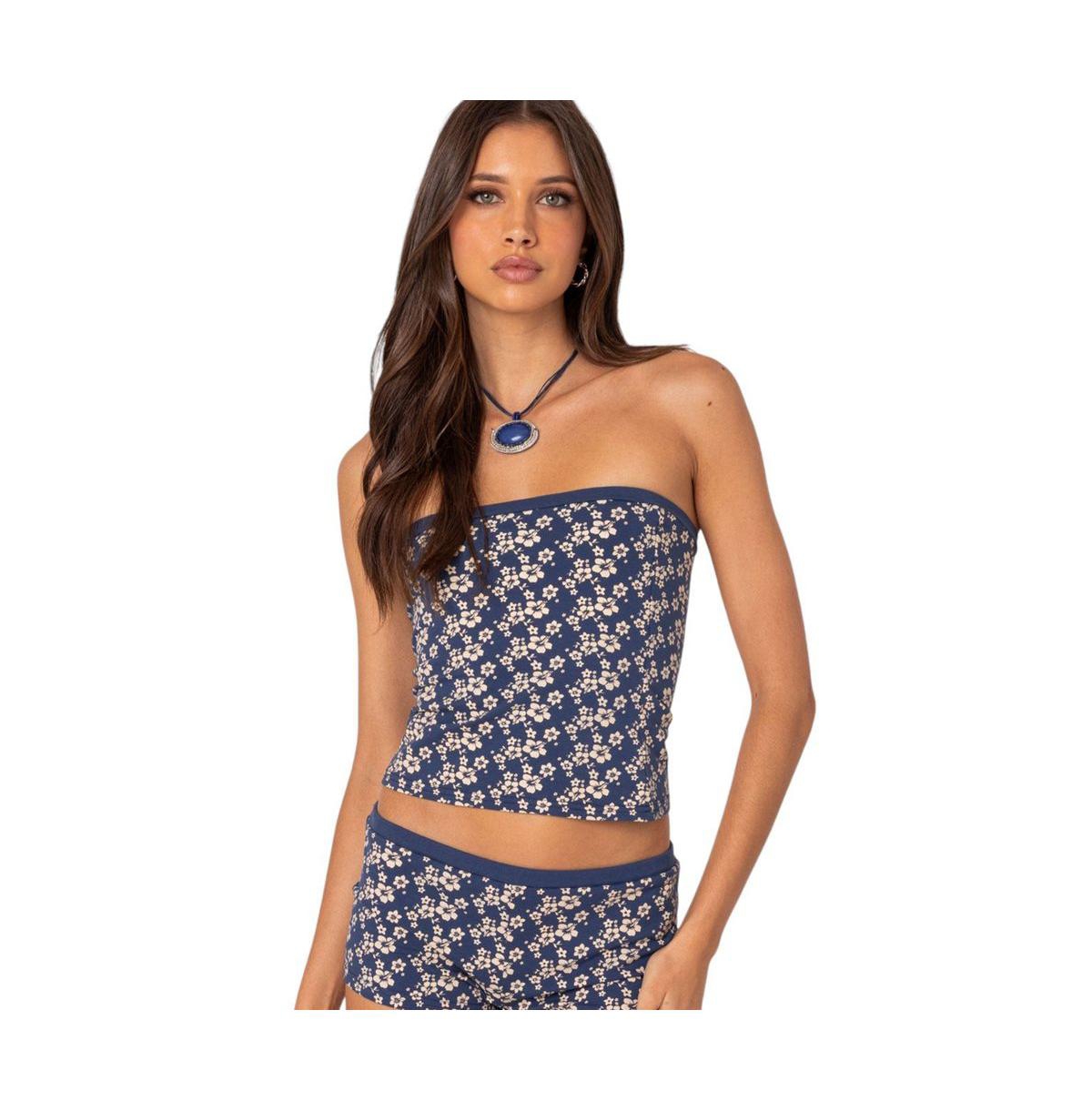 Women's Flower Power Tube Top - Blue