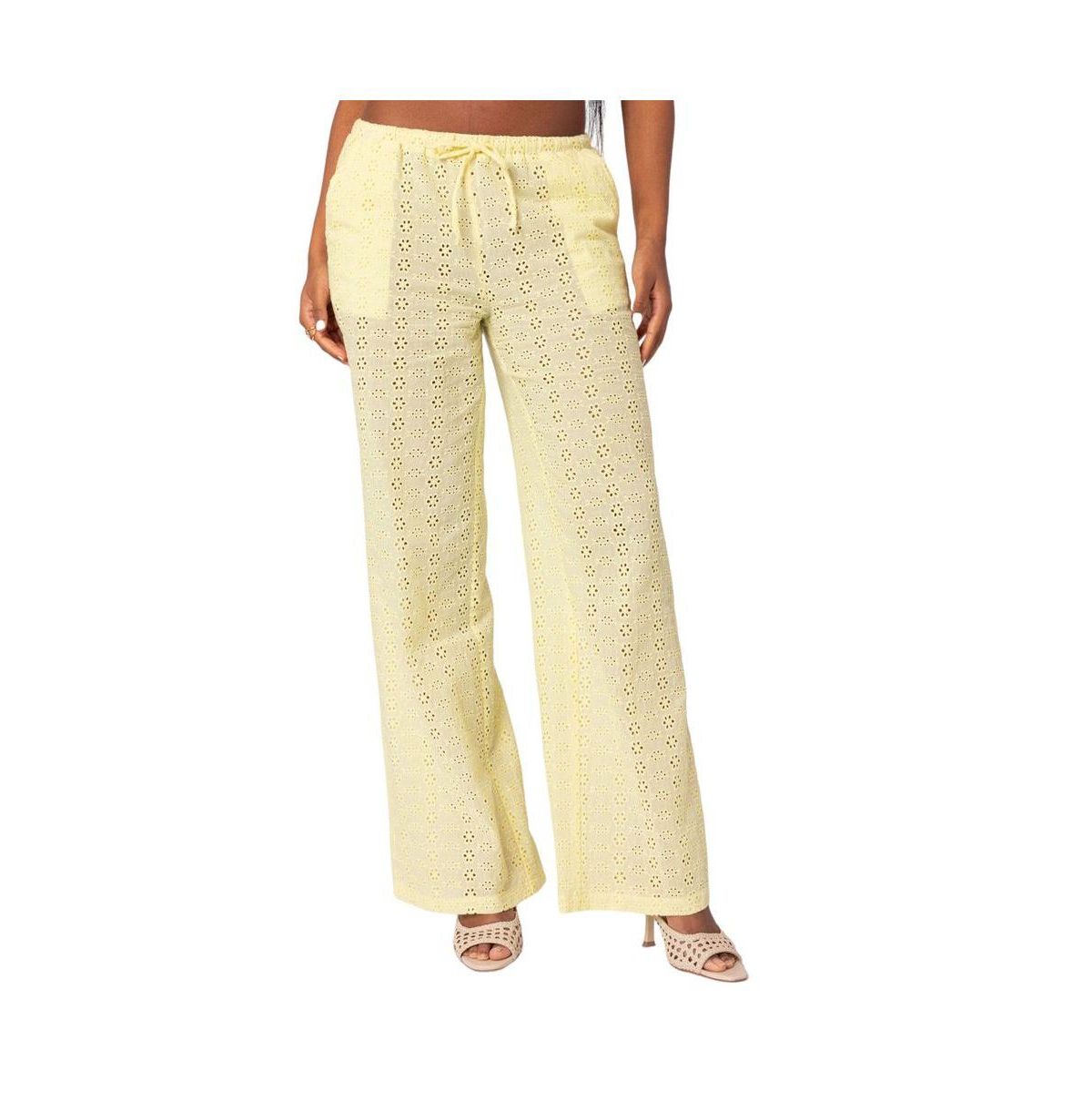 Women's Lemon Lacey Cotton Pants - Yellow