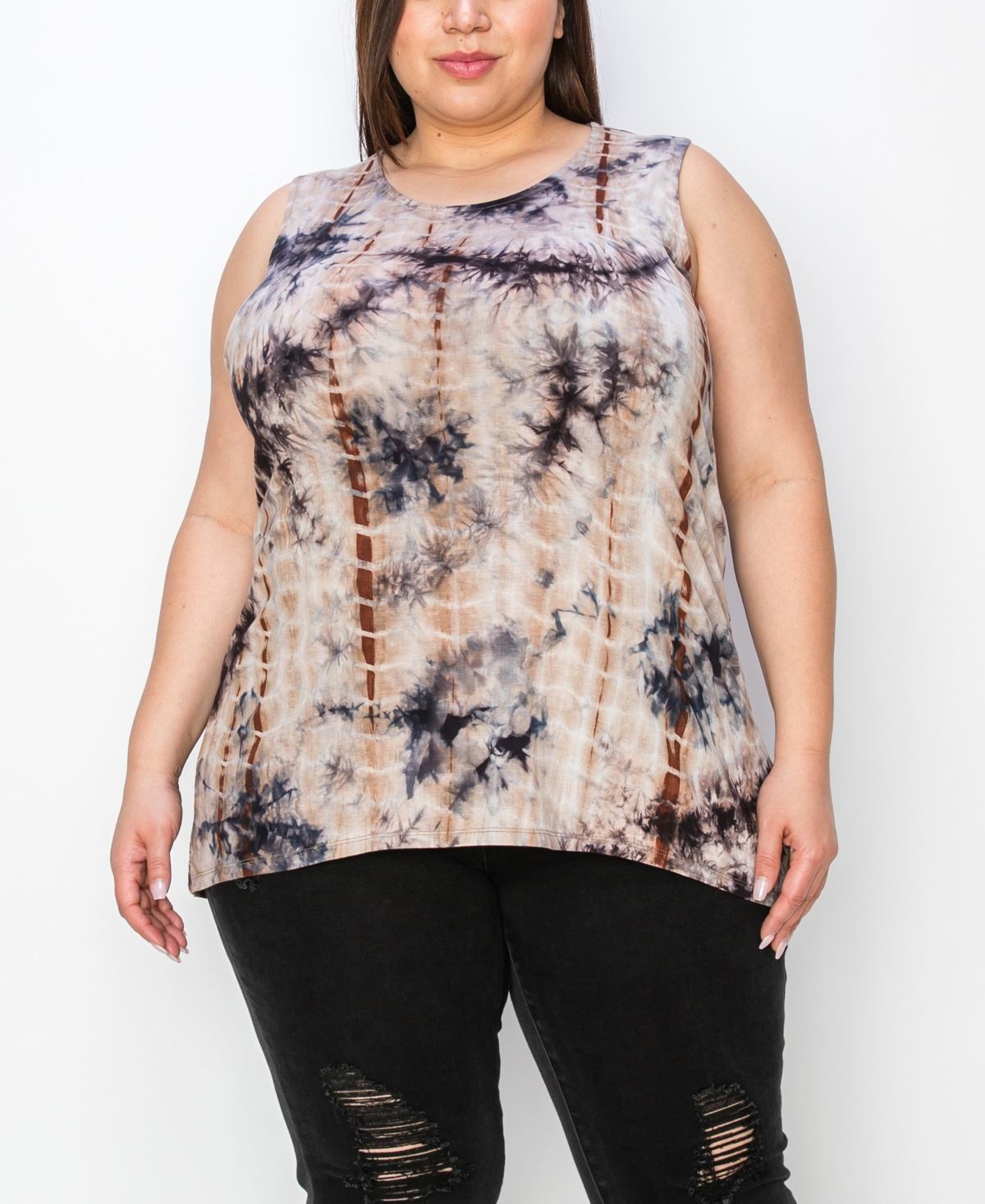 Shop Coin 1804 Plus Tie Dye Button Back Tank Top In Navy Brown